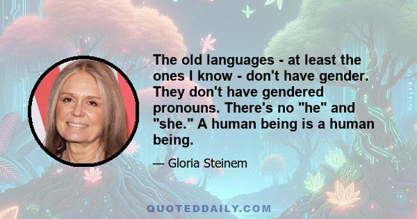 The old languages - at least the ones I know - don't have gender. They don't have gendered pronouns. There's no he and she. A human being is a human being.