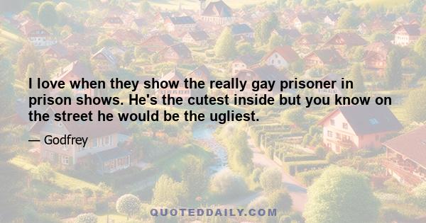 I love when they show the really gay prisoner in prison shows. He's the cutest inside but you know on the street he would be the ugliest.