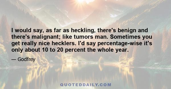 I would say, as far as heckling, there's benign and there's malignant; like tumors man. Sometimes you get really nice hecklers. I'd say percentage-wise it's only about 10 to 20 percent the whole year.