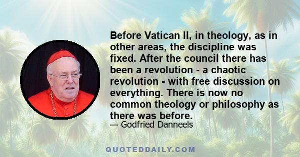 Before Vatican II, in theology, as in other areas, the discipline was fixed. After the council there has been a revolution - a chaotic revolution - with free discussion on everything. There is now no common theology or