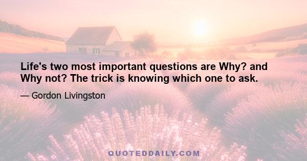 Life's two most important questions are Why? and Why not? The trick is knowing which one to ask.