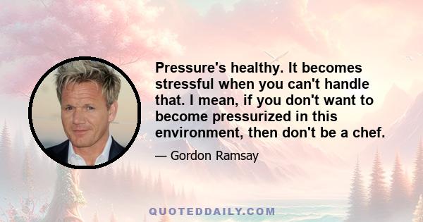 Pressure's healthy. It becomes stressful when you can't handle that. I mean, if you don't want to become pressurized in this environment, then don't be a chef.