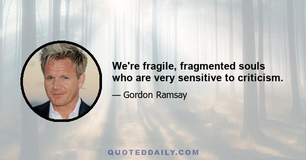 We're fragile, fragmented souls who are very sensitive to criticism.