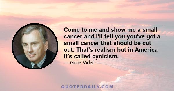 Come to me and show me a small cancer and I'll tell you you've got a small cancer that should be cut out. That's realism but in America it's called cynicism.