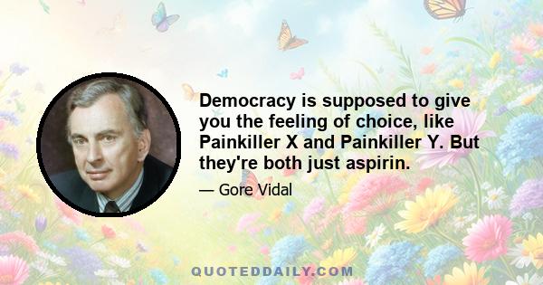 Democracy is supposed to give you the feeling of choice, like Painkiller X and Painkiller Y. But they're both just aspirin.