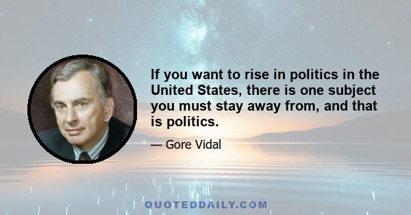 If you want to rise in politics in the United States, there is one subject you must stay away from, and that is politics.