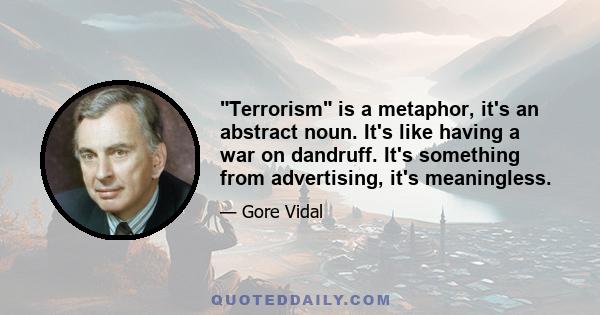 Terrorism is a metaphor, it's an abstract noun. It's like having a war on dandruff. It's something from advertising, it's meaningless.