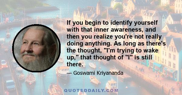 If you begin to identify yourself with that inner awareness, and then you realize you're not really doing anything. As long as there's the thought, I'm trying to wake up, that thought of I is still there.