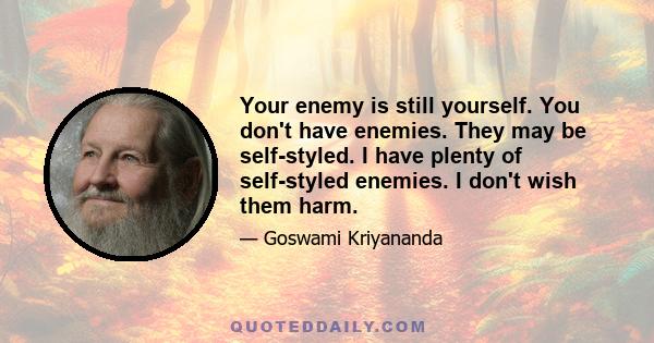 Your enemy is still yourself. You don't have enemies. They may be self-styled. I have plenty of self-styled enemies. I don't wish them harm.