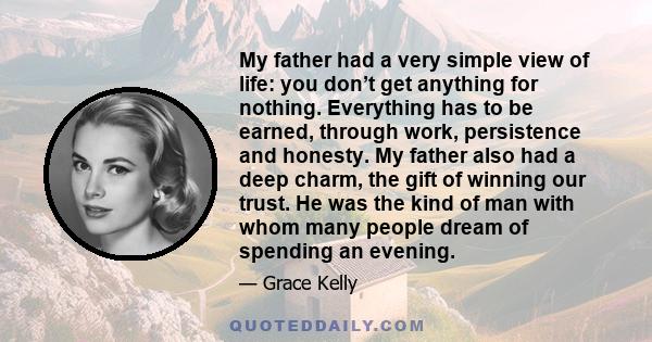 My father had a very simple view of life: you don’t get anything for nothing. Everything has to be earned, through work, persistence and honesty. My father also had a deep charm, the gift of winning our trust. He was