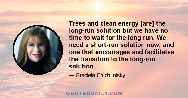 Trees and clean energy [are] the long-run solution but we have no time to wait for the long run. We need a short-run solution now, and one that encourages and facilitates the transition to the long-run solution.