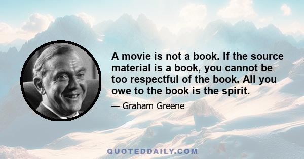 A movie is not a book. If the source material is a book, you cannot be too respectful of the book. All you owe to the book is the spirit.