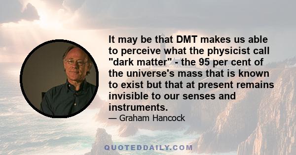 It may be that DMT makes us able to perceive what the physicist call dark matter - the 95 per cent of the universe's mass that is known to exist but that at present remains invisible to our senses and instruments.