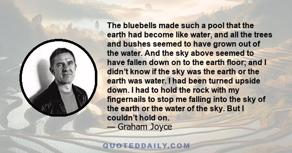 The bluebells made such a pool that the earth had become like water, and all the trees and bushes seemed to have grown out of the water. And the sky above seemed to have fallen down on to the earth floor; and I didn’t