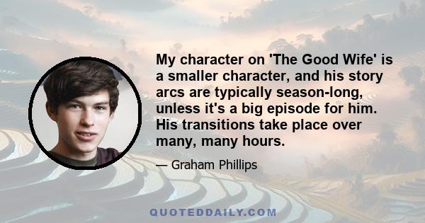 My character on 'The Good Wife' is a smaller character, and his story arcs are typically season-long, unless it's a big episode for him. His transitions take place over many, many hours.