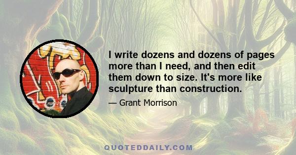 I write dozens and dozens of pages more than I need, and then edit them down to size. It's more like sculpture than construction.