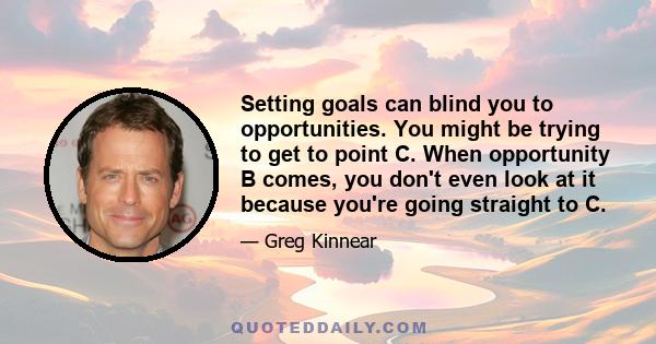 Setting goals can blind you to opportunities. You might be trying to get to point C. When opportunity B comes, you don't even look at it because you're going straight to C.