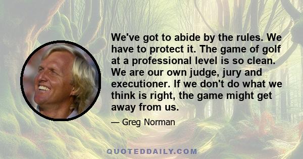 We've got to abide by the rules. We have to protect it. The game of golf at a professional level is so clean. We are our own judge, jury and executioner. If we don't do what we think is right, the game might get away