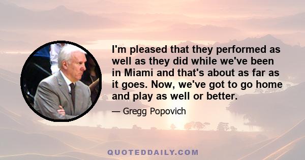 I'm pleased that they performed as well as they did while we've been in Miami and that's about as far as it goes. Now, we've got to go home and play as well or better.