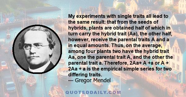 My experiments with single traits all lead to the same result: that from the seeds of hybrids, plants are obtained half of which in turn carry the hybrid trait (Aa), the other half, however, receive the parental traits