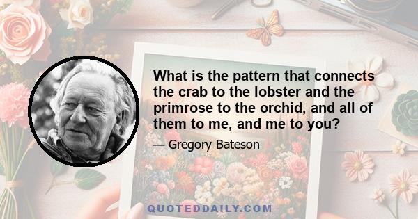 What is the pattern that connects the crab to the lobster and the primrose to the orchid, and all of them to me, and me to you?