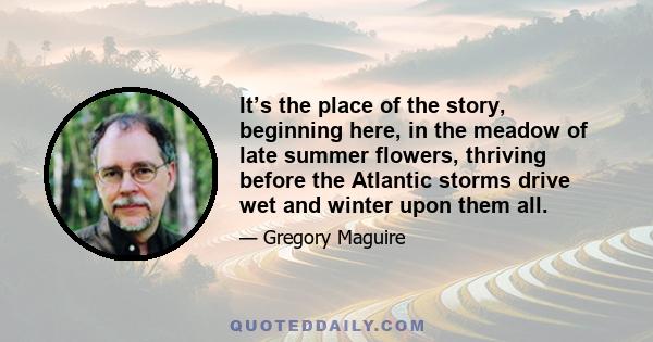 It’s the place of the story, beginning here, in the meadow of late summer flowers, thriving before the Atlantic storms drive wet and winter upon them all.