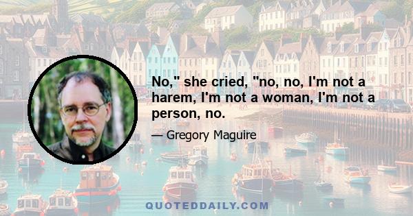 No, she cried, no, no, I'm not a harem, I'm not a woman, I'm not a person, no.