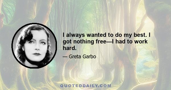 I always wanted to do my best. I got nothing free—I had to work hard.