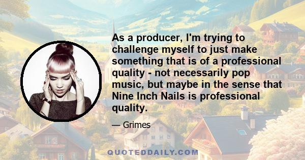 As a producer, I'm trying to challenge myself to just make something that is of a professional quality - not necessarily pop music, but maybe in the sense that Nine Inch Nails is professional quality.