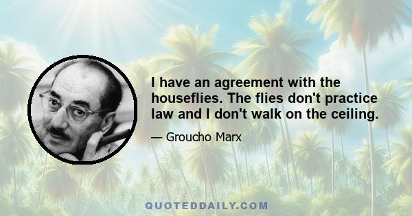 I have an agreement with the houseflies. The flies don't practice law and I don't walk on the ceiling.