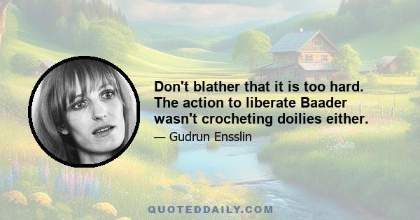 Don't blather that it is too hard. The action to liberate Baader wasn't crocheting doilies either.