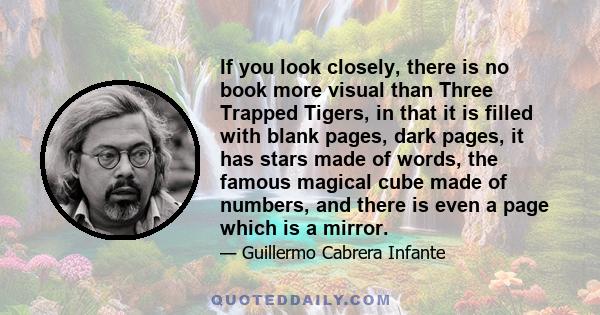 If you look closely, there is no book more visual than Three Trapped Tigers, in that it is filled with blank pages, dark pages, it has stars made of words, the famous magical cube made of numbers, and there is even a