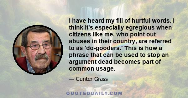 I have heard my fill of hurtful words. I think it's especially egregious when citizens like me, who point out abuses in their country, are referred to as 'do-gooders.' This is how a phrase that can be used to stop an