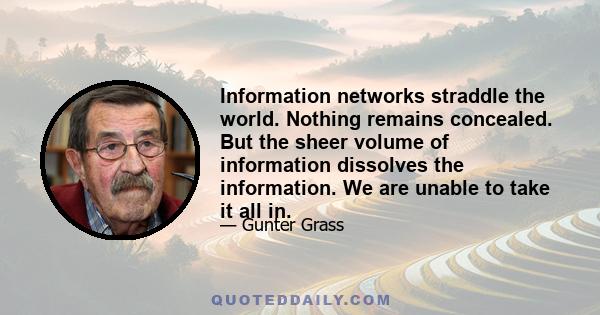 Information networks straddle the world. Nothing remains concealed. But the sheer volume of information dissolves the information. We are unable to take it all in.