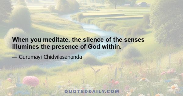 When you meditate, the silence of the senses illumines the presence of God within.