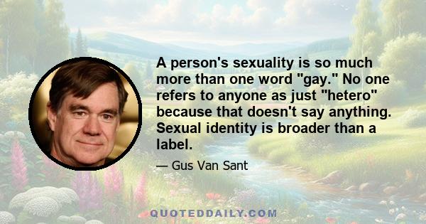 A person's sexuality is so much more than one word gay. No one refers to anyone as just hetero because that doesn't say anything. Sexual identity is broader than a label.