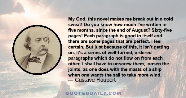 My God, this novel makes me break out in a cold sweat! Do you know how much I've written in five months, since the end of August? Sixty-five pages! Each paragraph is good in itself and there are some pages that are