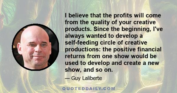 I believe that the profits will come from the quality of your creative products. Since the beginning, I've always wanted to develop a self-feeding circle of creative productions: the positive financial returns from one