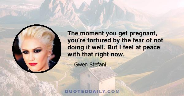 The moment you get pregnant, you're tortured by the fear of not doing it well. But I feel at peace with that right now.