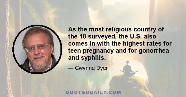 As the most religious country of the 18 surveyed, the U.S. also comes in with the highest rates for teen pregnancy and for gonorrhea and syphilis.