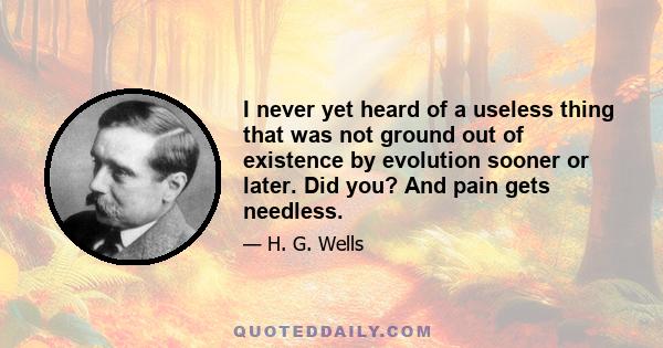 I never yet heard of a useless thing that was not ground out of existence by evolution sooner or later. Did you? And pain gets needless.