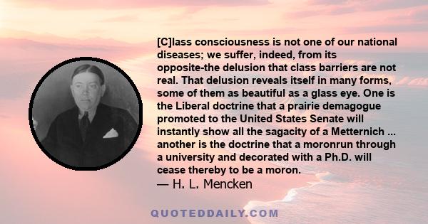 [C]lass consciousness is not one of our national diseases; we suffer, indeed, from its opposite-the delusion that class barriers are not real. That delusion reveals itself in many forms, some of them as beautiful as a