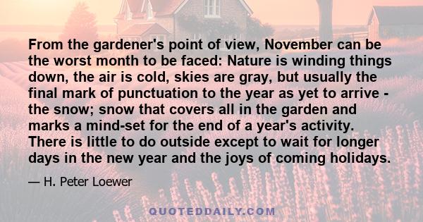 From the gardener's point of view, November can be the worst month to be faced: Nature is winding things down, the air is cold, skies are gray, but usually the final mark of punctuation to the year as yet to arrive -