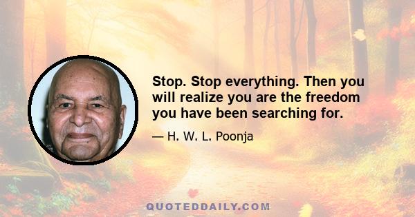 Stop. Stop everything. Then you will realize you are the freedom you have been searching for.