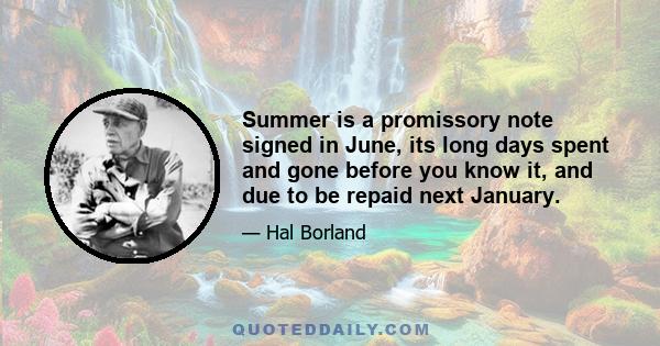 Summer is a promissory note signed in June, its long days spent and gone before you know it, and due to be repaid next January.