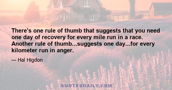 There's one rule of thumb that suggests that you need one day of recovery for every mile run in a race. Another rule of thumb...suggests one day...for every kilometer run in anger.