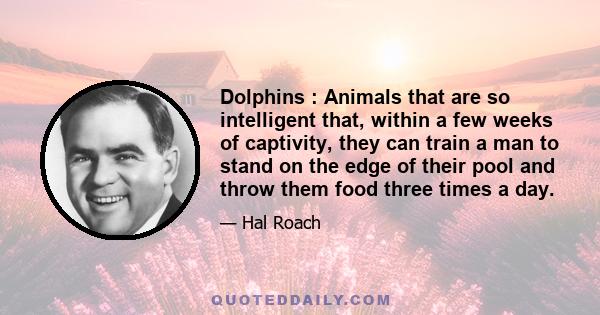 Dolphins : Animals that are so intelligent that, within a few weeks of captivity, they can train a man to stand on the edge of their pool and throw them food three times a day.