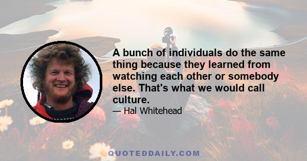 A bunch of individuals do the same thing because they learned from watching each other or somebody else. That's what we would call culture.