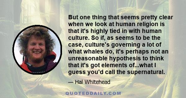 But one thing that seems pretty clear when we look at human religion is that it's highly tied in with human culture. So if, as seems to be the case, culture's governing a lot of what whales do, it's perhaps not an