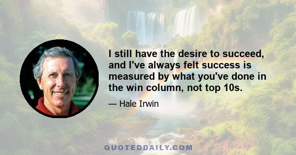 I still have the desire to succeed, and I've always felt success is measured by what you've done in the win column, not top 10s.